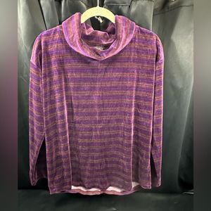 Talbots Top Shirt Womens size medium Purple Striped Pullover Cowl Long Sleeve